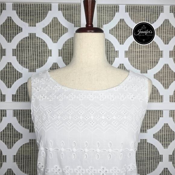 Talbots White Embroidered Eyelet Sleeveless Sheath Dress Size 8 - Picture 3 of 12